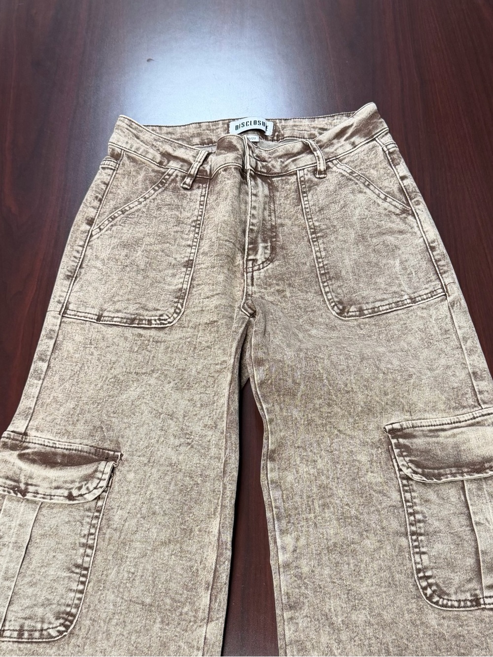 Biscossi Women's Boot Cut Cargo Jeans in Stone Wash Brown